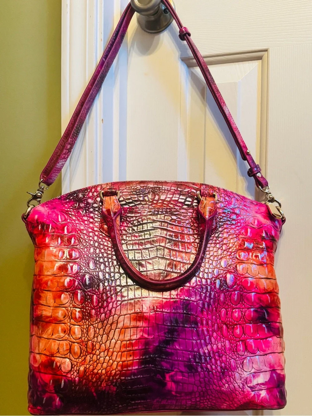 RARE! Brahmin Spiced Berry Large Duxbury Croc-Embossed Leather Satchel!